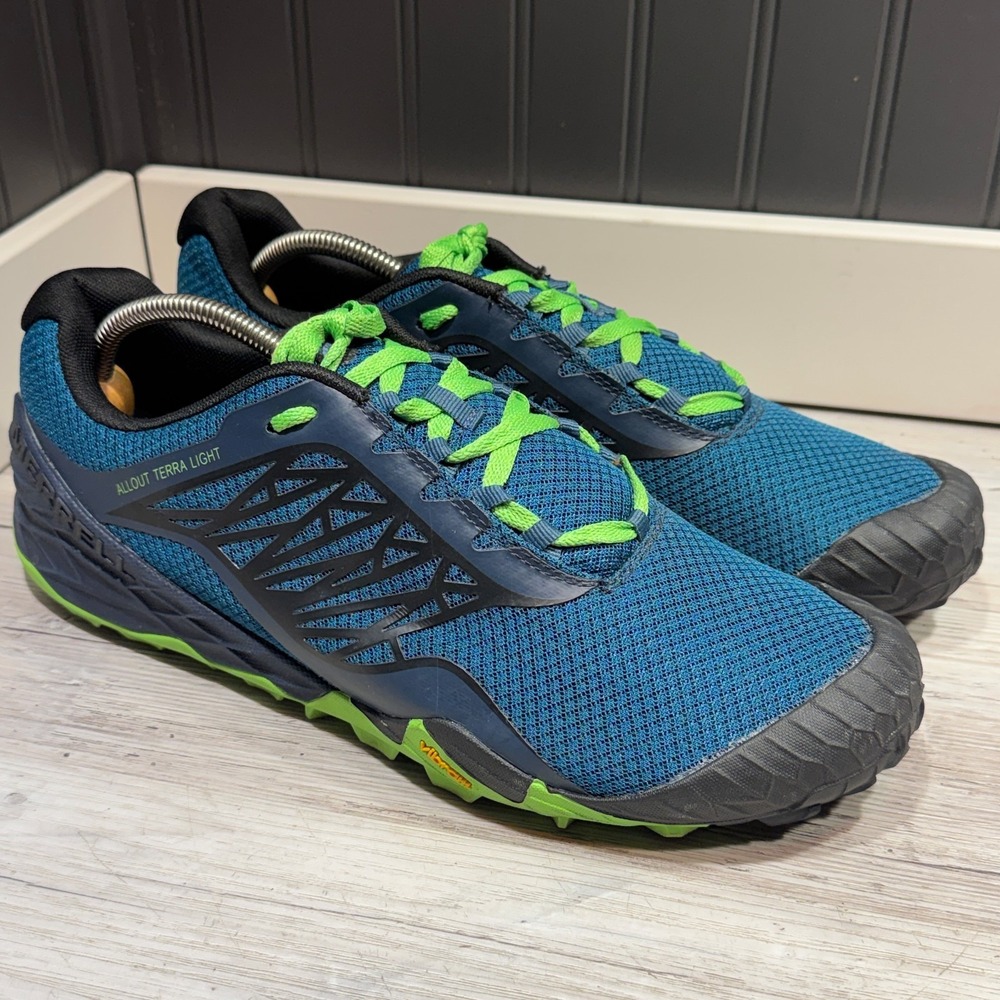 Merrell All Out Terra Bright Blue Running Shoes Vibram Sole Men's Size 12‎